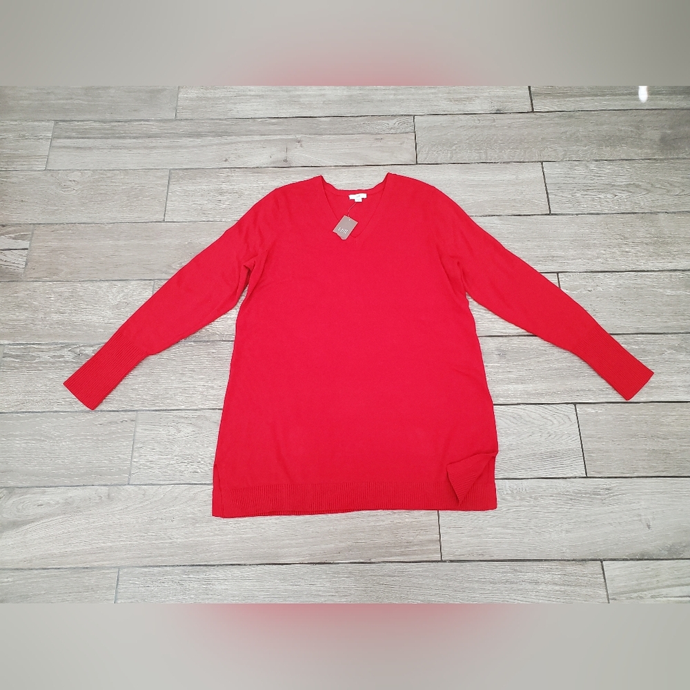 J. Jill women's cotton blend ruby red V-neck long sleeve sweater size M